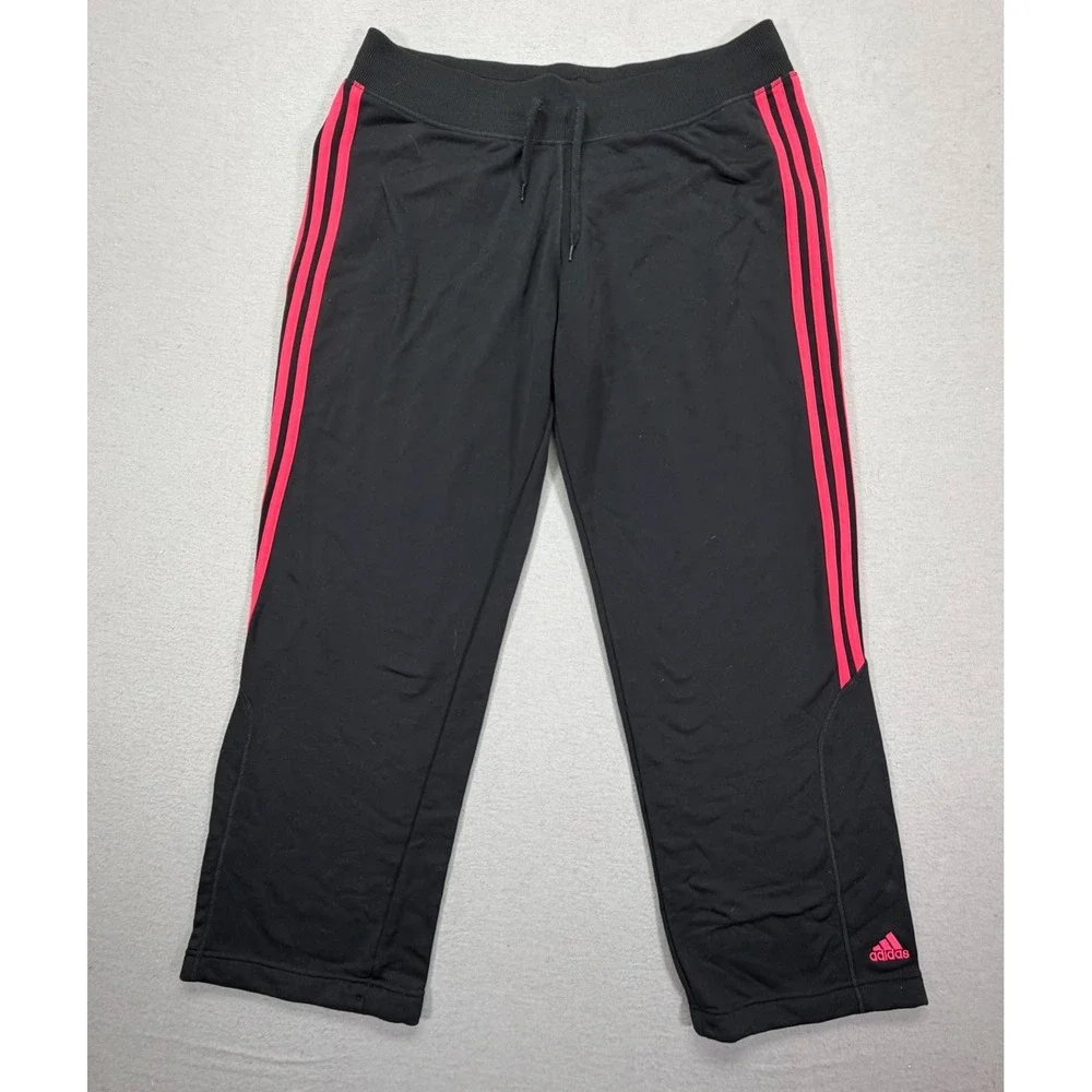 Adidas Womens Pants Regular Black Pink 3-Stripe Climalite Capri XL